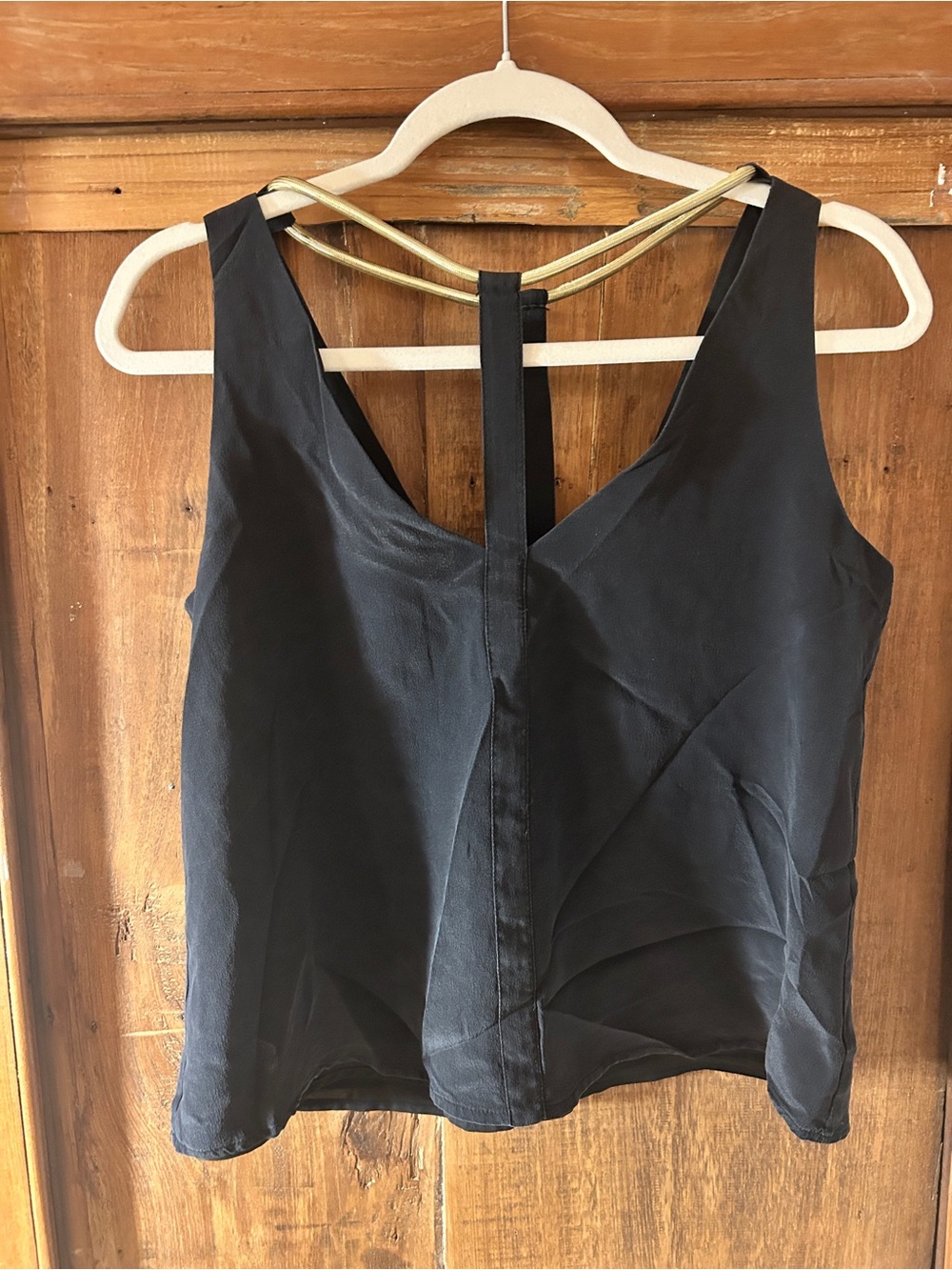 BCBG MAXAZRIA Black Silk w Gold Cord neckline